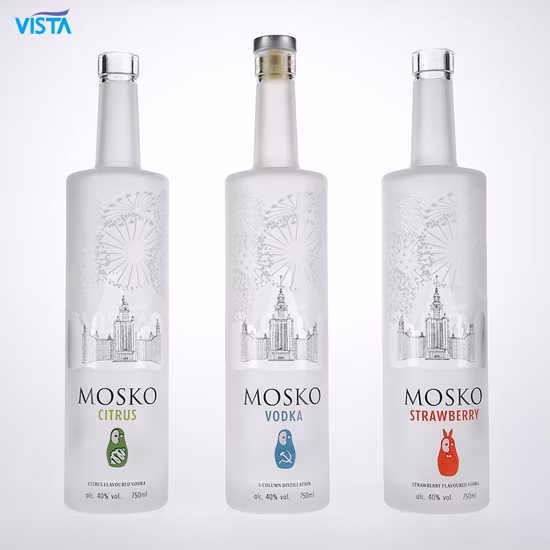 375 ml 37,5 cl 500 ml 50 cl 750 ml 75 cl 1000 ml 100 cl Spirito Liquore Vodka Whisky Acqua Bottiglia di vetro con tappo a vite Tappo in sughero Alto Flint Colore trasparente